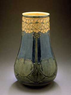 Made by Newcomb College Pottery, New Orleans, Louisiana
Decorated by Mazie Teresa Ryan (American, 1880-1946); thrown by Joseph Fortune Meyer (American, b. Alsace-Lorraine, 1848-1931)
Vase, 1906
Earthenware
Height:  12-7/8 in. (32.7 cm); diameter: 8-1/8 in. (20.6 cm)
LACMA, gift of Max Palevsky
Photo � 2004 Museum Associates / LACMA

