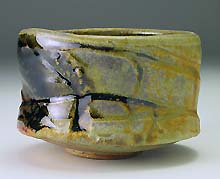 Anagama wood fired tea bowl w/ tenmoku & natural fly ash glazes