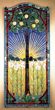 Designed by Miksa Roth (Hungarian, 1865-1944)
Made at Roth's studio, Budapest
Mosaic, Rising Sun, 1900
Glass
67-3/4 x 30 x 1-9/16 in. (172.1 x 76.5 x 4 cm)
Roth Miksa Museum
Photo � Roth Miksa Emlekh�z
