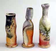 Three anagama-fired bottles by Jack troy